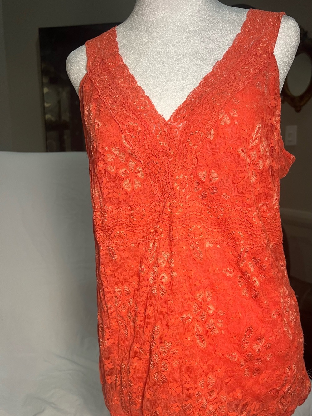 Roz & Ali XL bright Coral Lace Sleeveless Blouse Top